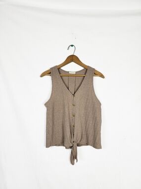 Sierra Sky Medium Knot-Front Sleeveless V-Neck Top in Taupe
